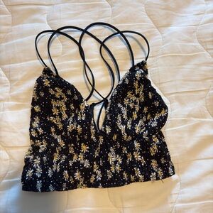 PINK Victoria's Secret Black and Yellow Floral Bralette
